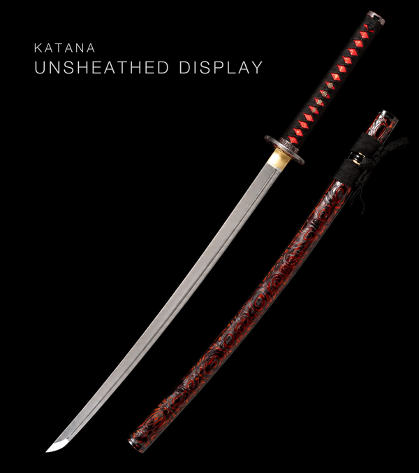 Unsharpened Katana — Black Ito, Russet Carved Saya