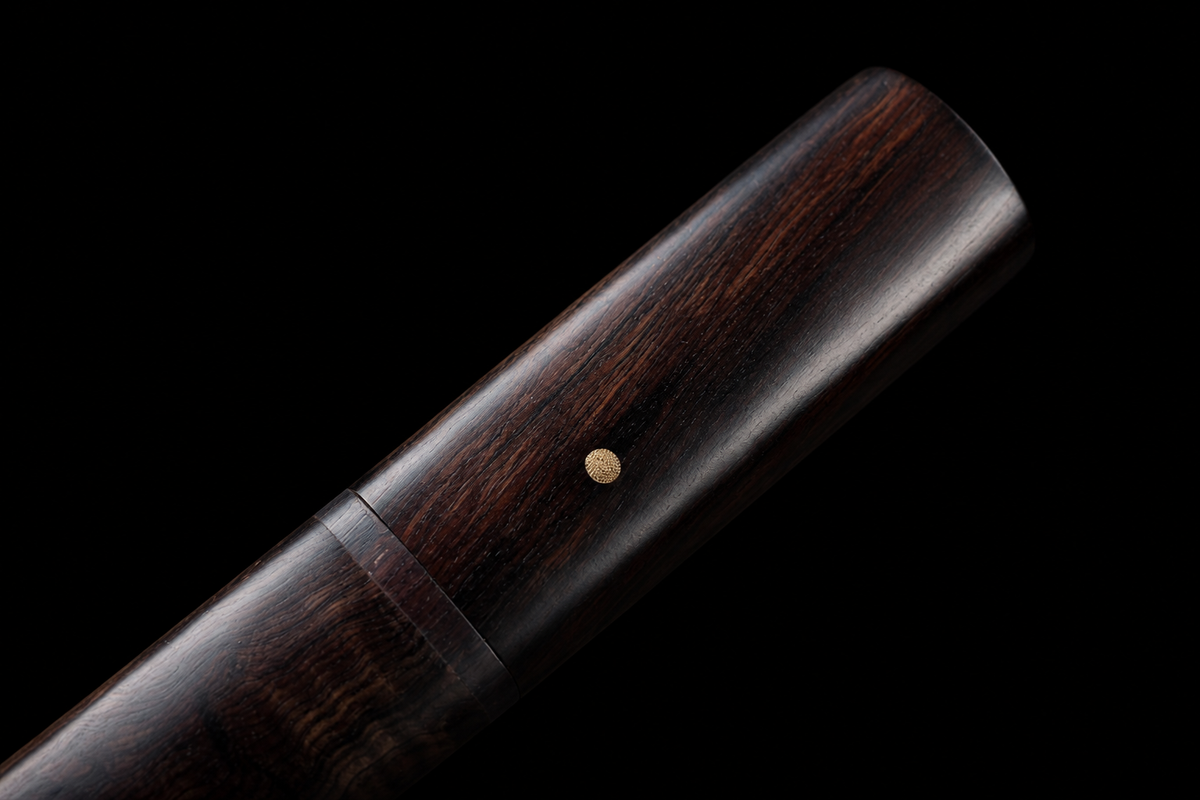 Ebony Tanto — U-no-kubi Blade, Pierced Brass Fuchi