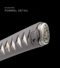 Unsharpened T10 Clay-Tempered Collector Katana — Grey Ito, Russet Carved Saya — gallery image 7
