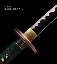 Unsharpened Blackened Collector Katana — Green Ito, Black Rayskin Saya — gallery image 7