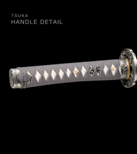 Unsharpened T10 Clay-Tempered Collector Katana — Grey Ito, Russet Carved Saya — gallery image 3