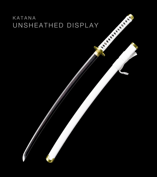 Black-Blade Anime Katana — White Ito, White Lacquered Saya