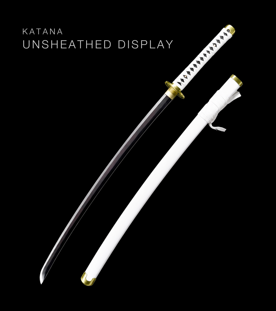 Black-Blade Anime Katana — White Ito, White Lacquered Saya