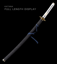 Unsharpened Wave-Pattern Anime Collector Katana — White Ito, Blue Sageo, Gold Tsuba — gallery image 2