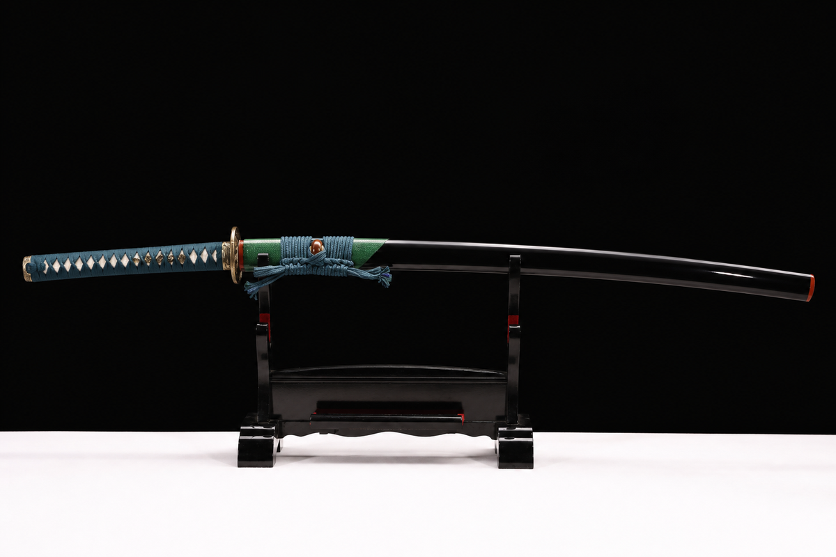 T10 Candle-Hamon Iaito — Teal Ito, Black Saya — photograph 1