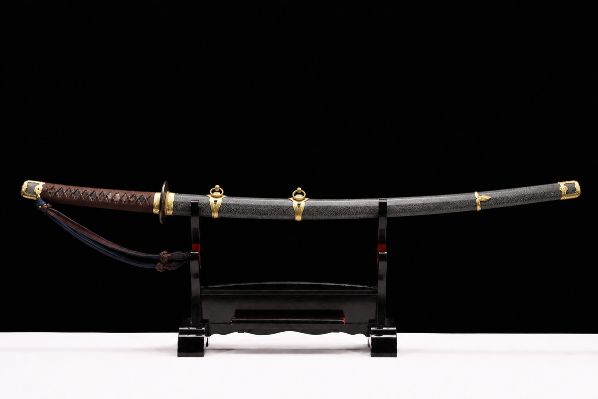 Refined Jigane WWII Navy Sword — Brown Ito, Rayskin Saya — photograph 1