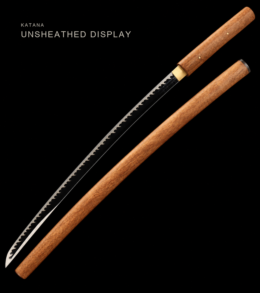 Unsharpened Shirasaya Collector Katana — 5160 Spring Steel, Wooden Mount — unsheathed, full view