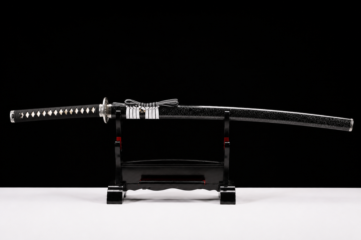 Unsharpened Cloud-Dragon Collector Katana — 5160 Spring Steel, Copper-Alloy Fittings — sheathed, full view