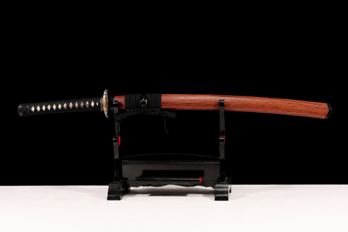 T10 Midare Short Sword — Black Ito, Wood Saya — photograph 1