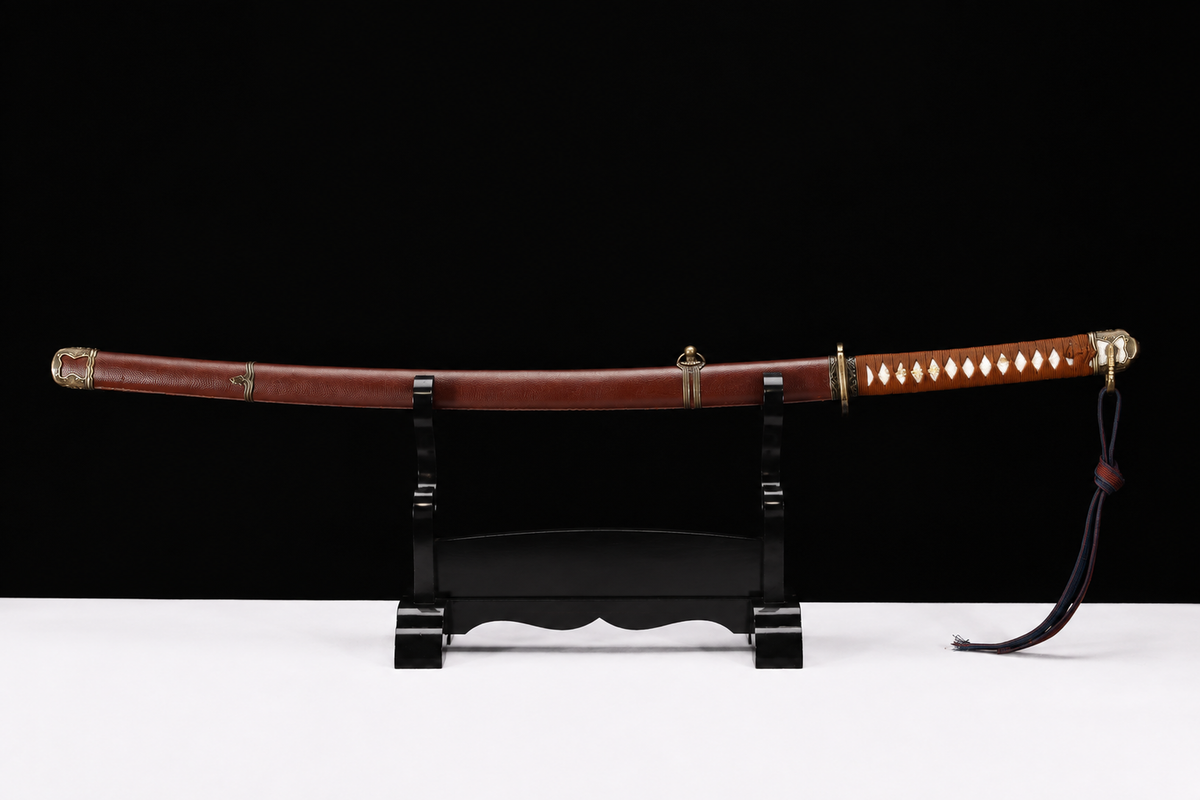 Unsharpened Type 98 Gunto Collector Reproduction — 1045 Carbon Steel, Alloy Fittings — sheathed, full view