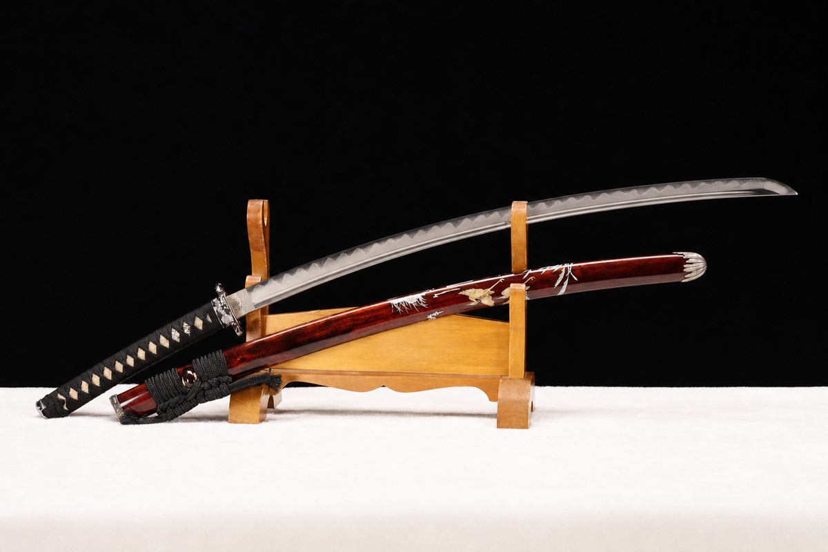 Unsharpened Silver-Tone Collector Katana — Clay-Tempered, True Yokote — unsheathed, full view