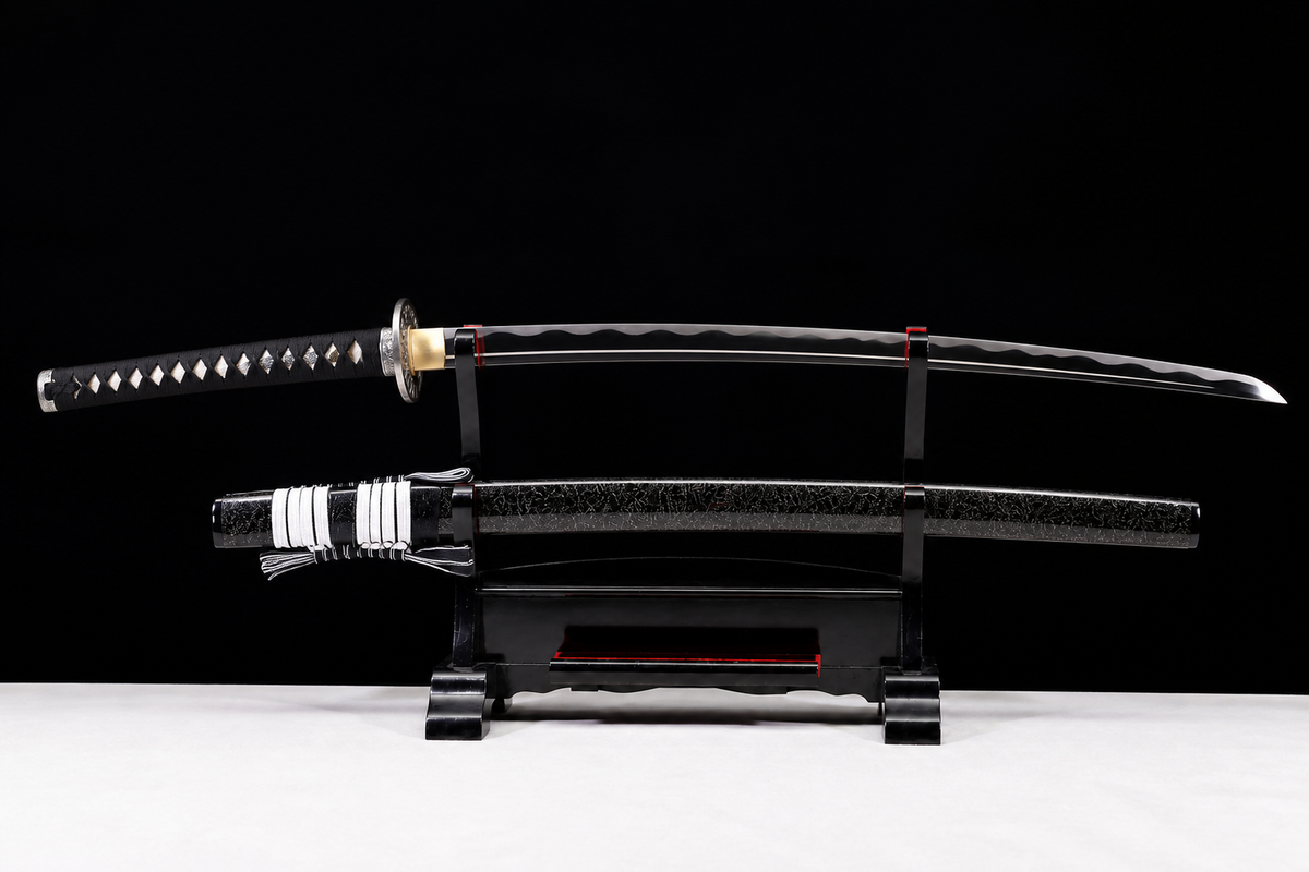 Unsharpened Cloud-Dragon Collector Katana — 5160 Spring Steel, Copper-Alloy Fittings — unsheathed, full view