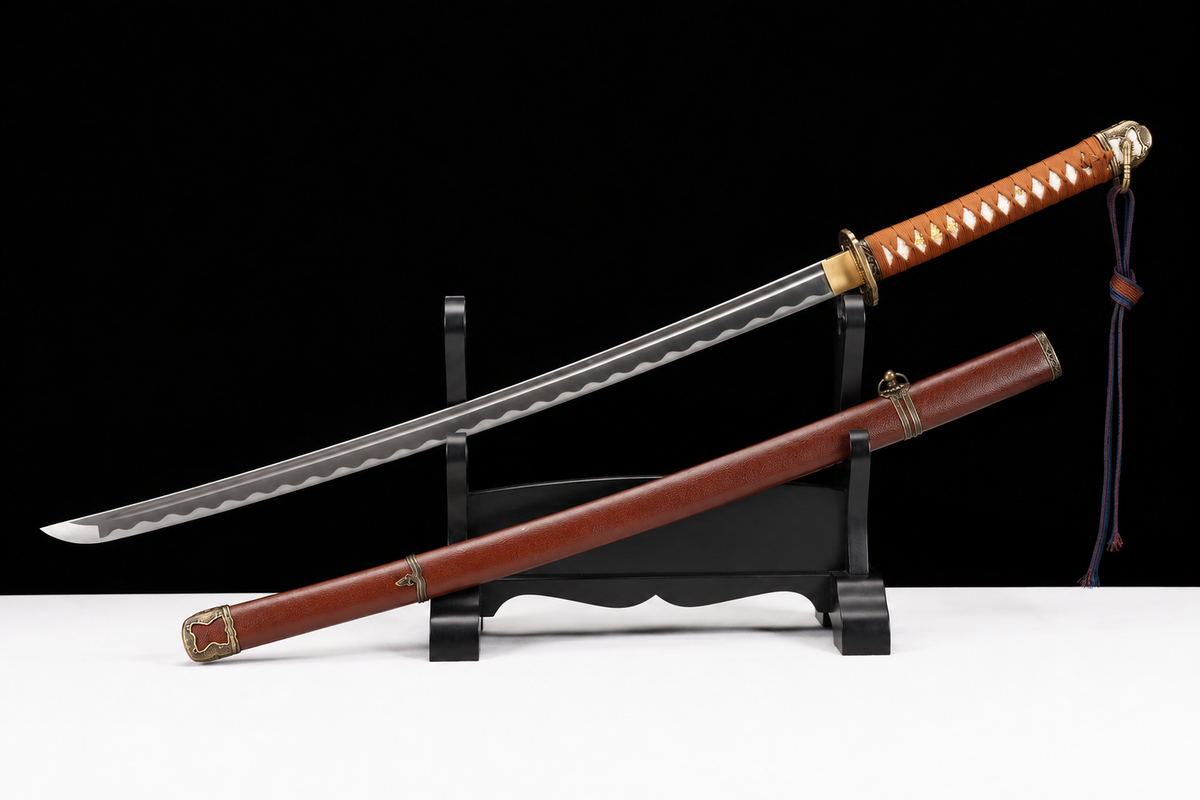 Unsharpened Type 98 Gunto Collector Reproduction — 1045 Carbon Steel, Alloy Fittings — unsheathed, full view