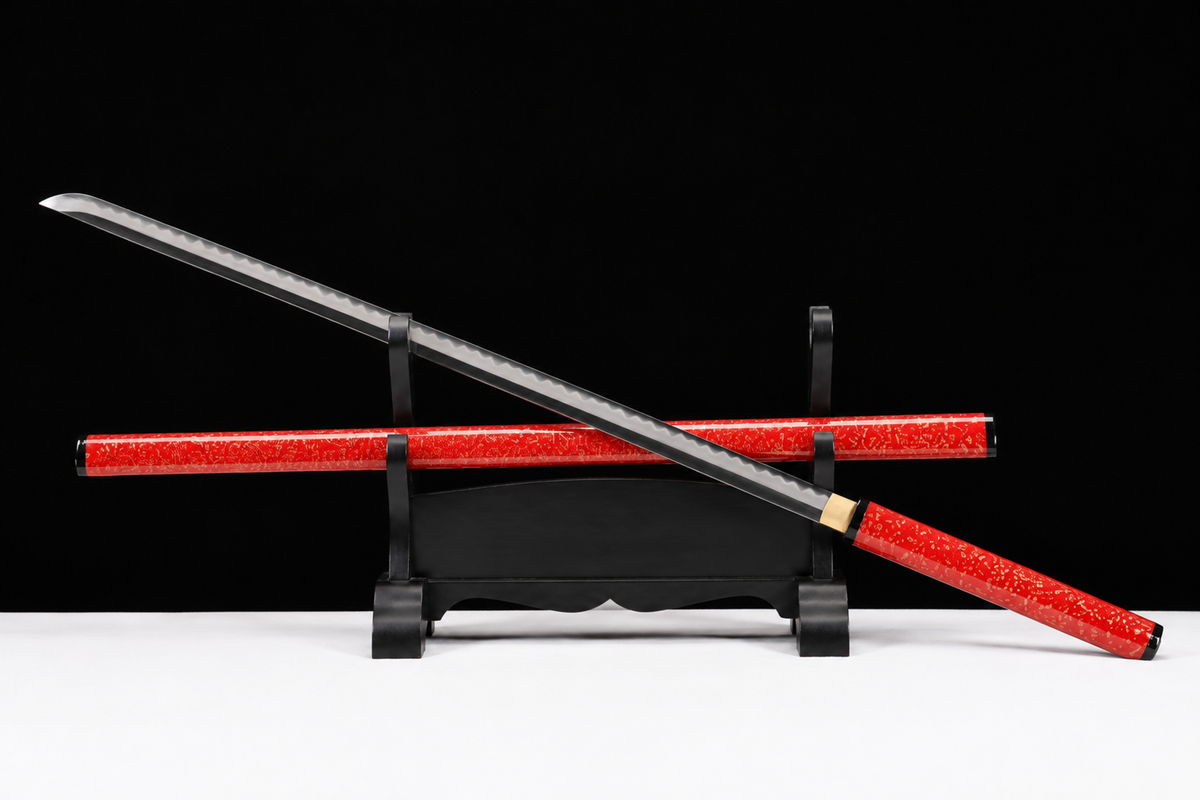 Unsharpened Straight-Blade Ninjato Collector Sword — T10 Tool Steel, Clay-Tempered — unsheathed, full view