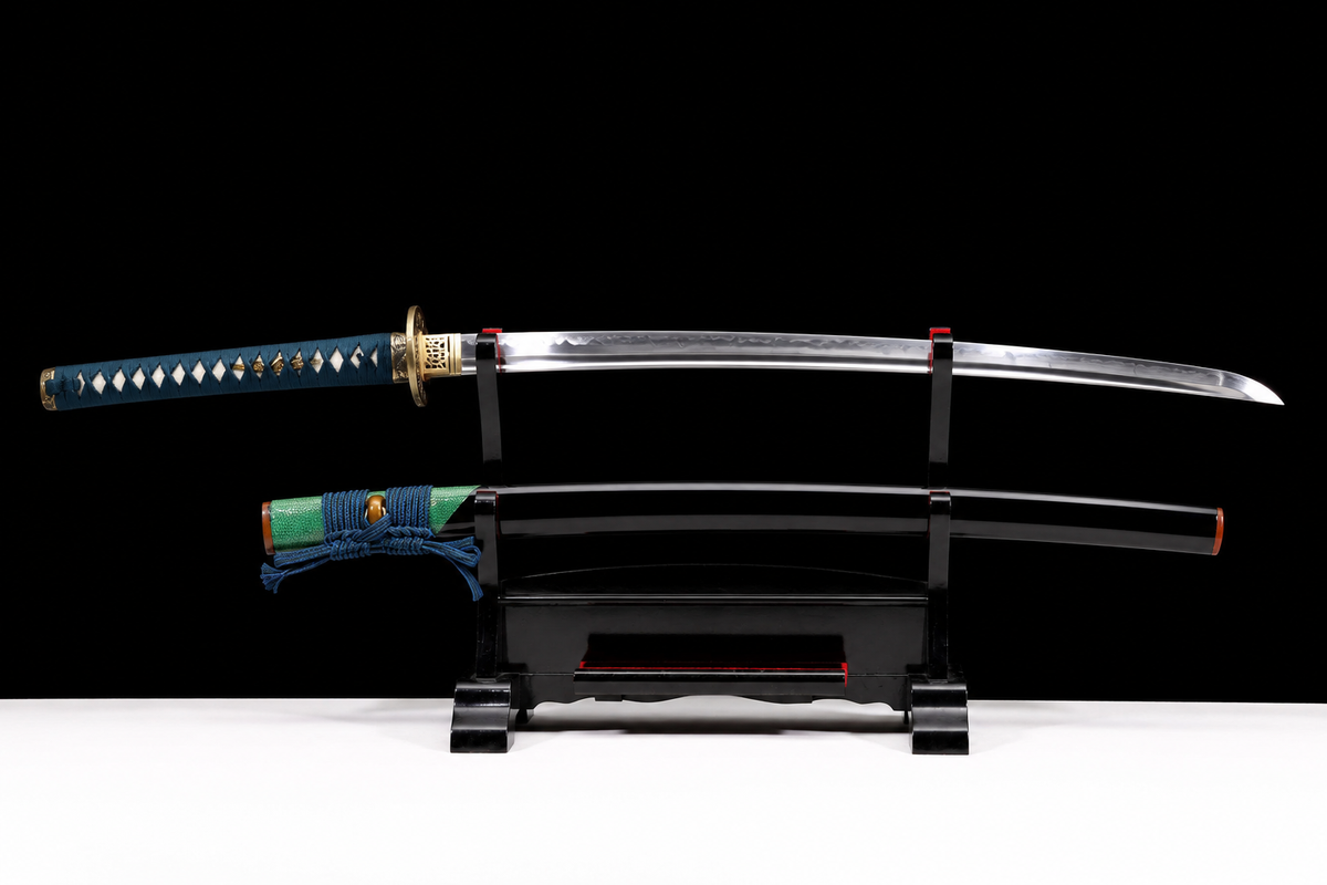 T10 Candle-Hamon Iaito — Teal Ito, Black Saya — photograph 2