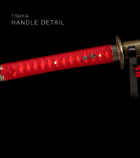 Unsharpened Collector Katana — Red Ito, Gold Rayskin-Texture Saya — gallery image 3