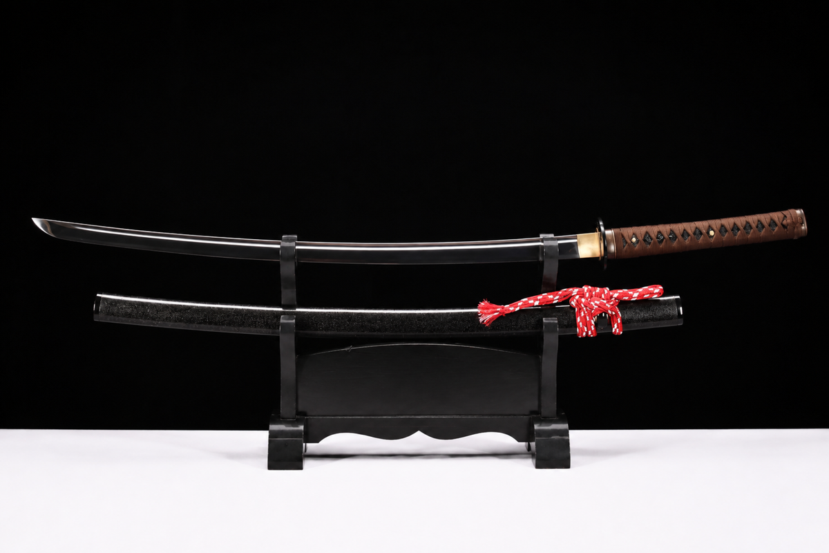 Unsharpened Dragonfly Collector Katana — Spring Steel, Plain Iron Mounts, Slim Saya — unsheathed, full view