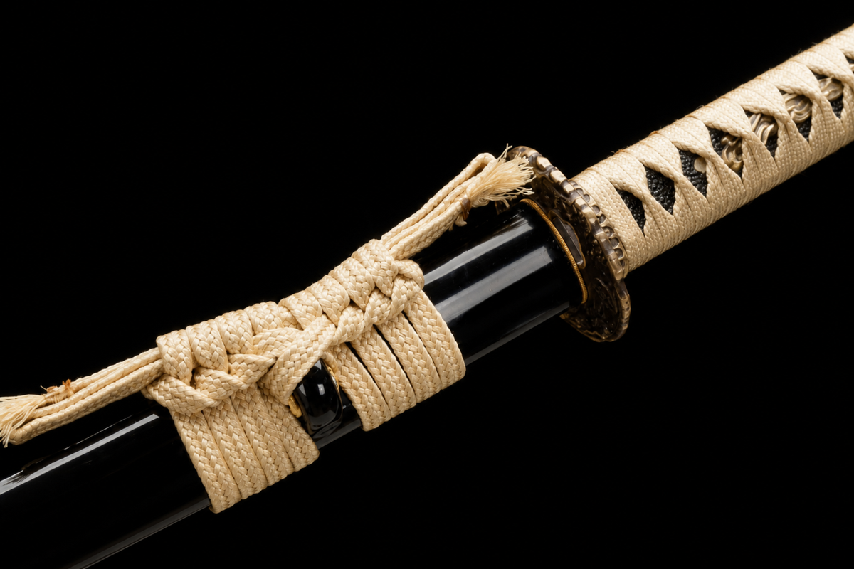 Odachi — 130 cm Patterned Steel, Ivory Ito, Gold-Plated Tsuba — tsuka detail