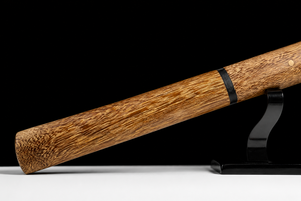 Wenge Tanto — Shinogi Blade, Brass Habaki — tsuka detail