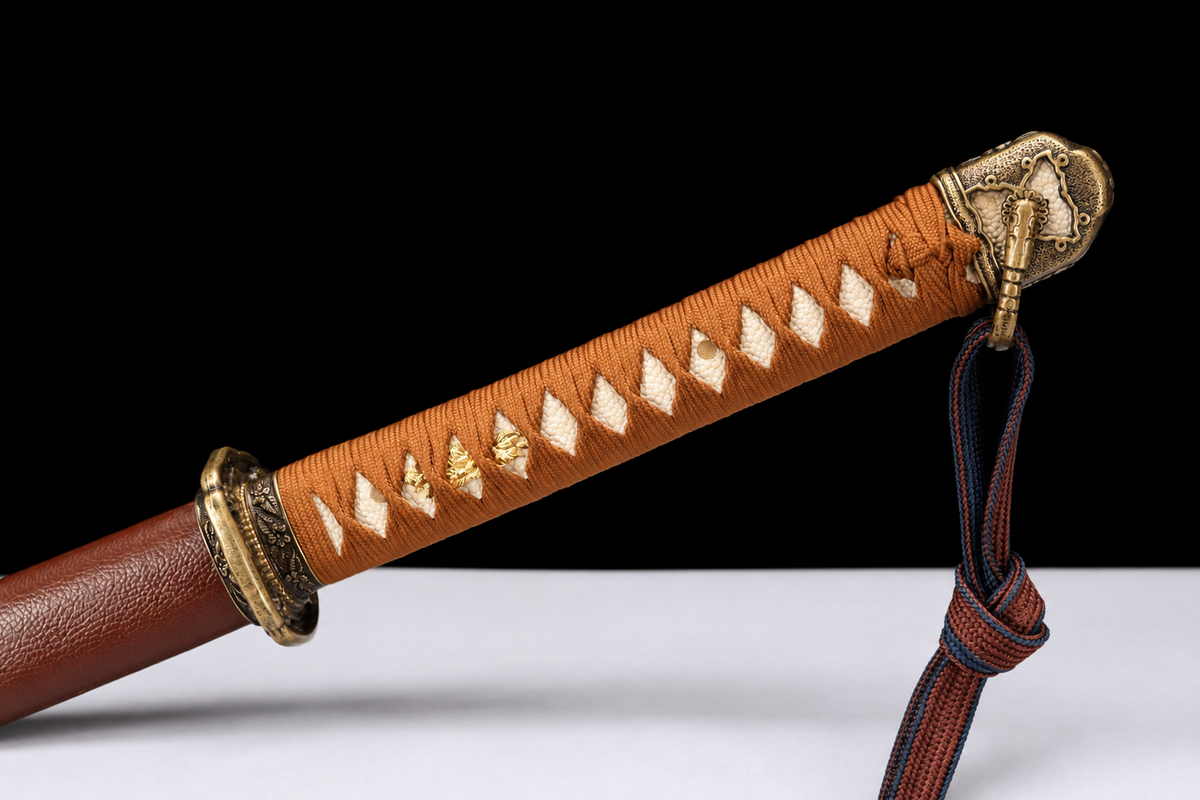 Unsharpened Type 98 Gunto Collector Reproduction — 1045 Carbon Steel, Alloy Fittings — tsuka detail