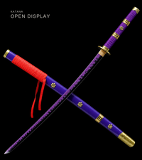 Unsharpened Purple-Flame Anime Collector Katana — Purple Ito, Gold-Trim Saya — gallery image 3