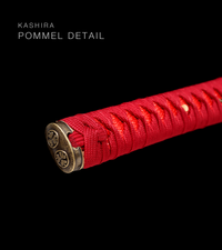 Unsharpened Collector Katana — Red Ito, Gold Rayskin-Texture Saya — gallery image 4
