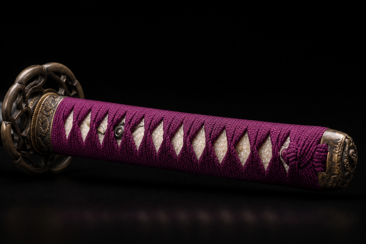 Unsharpened Serpent-Motif Collector Katana — Grade 45 Carbon Steel, Lacquered Hardwood Saya — tsuka detail