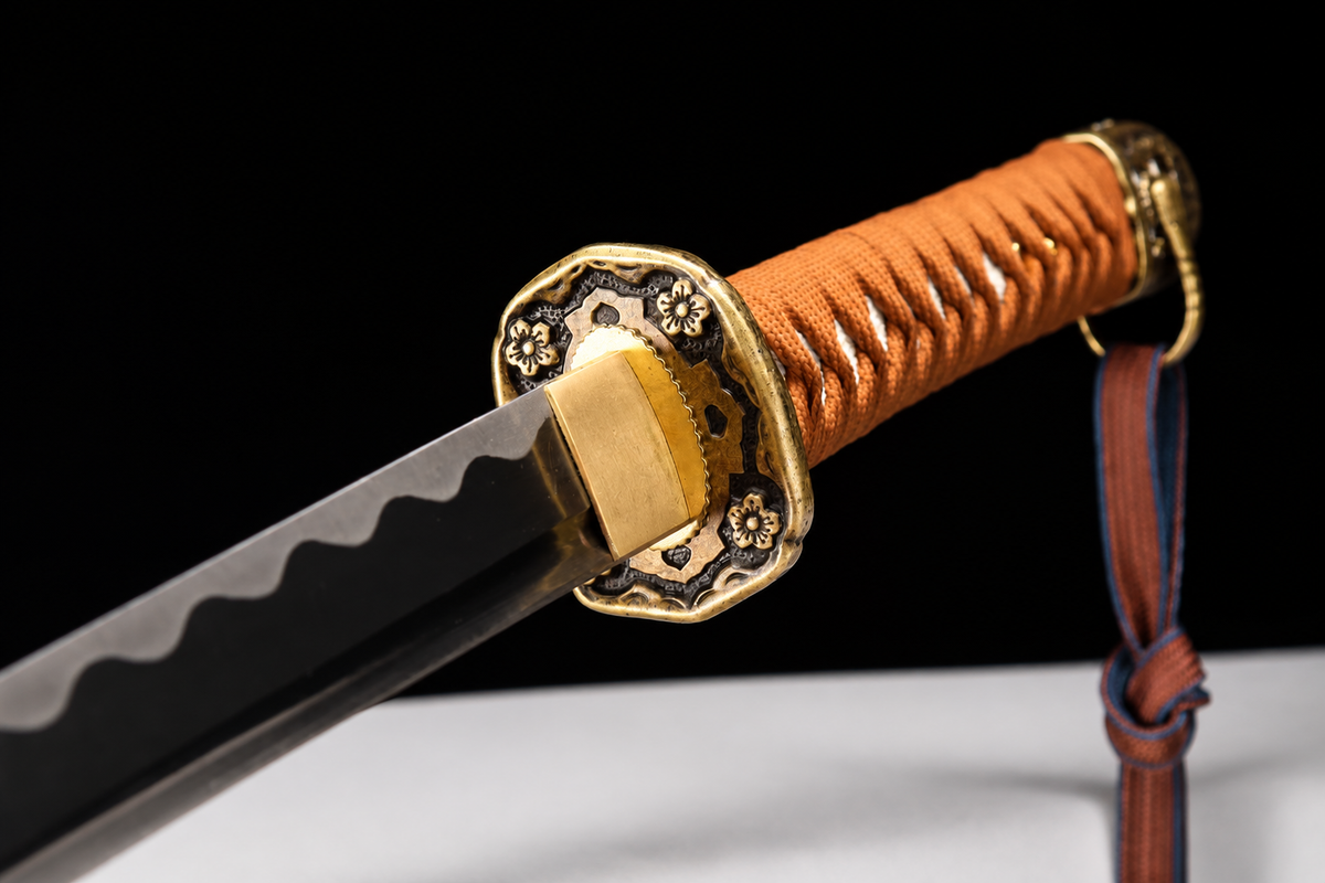 Unsharpened Type 98 Gunto Collector Reproduction — 1045 Carbon Steel, Alloy Fittings — blade and mount junction