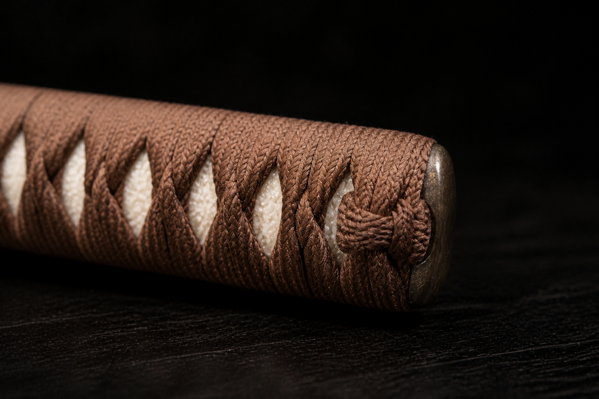 Unsharpened Twin Cloud-Dragon Relief Collector Katana — 5160 Steel, Slim Saya — kashira detail