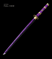 Unsharpened Purple-Flame Anime Collector Katana — Purple Ito, Gold-Trim Saya — gallery image 4