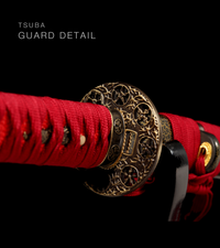 Unsharpened Collector Katana — Red Ito, Gold Rayskin-Texture Saya — gallery image 5