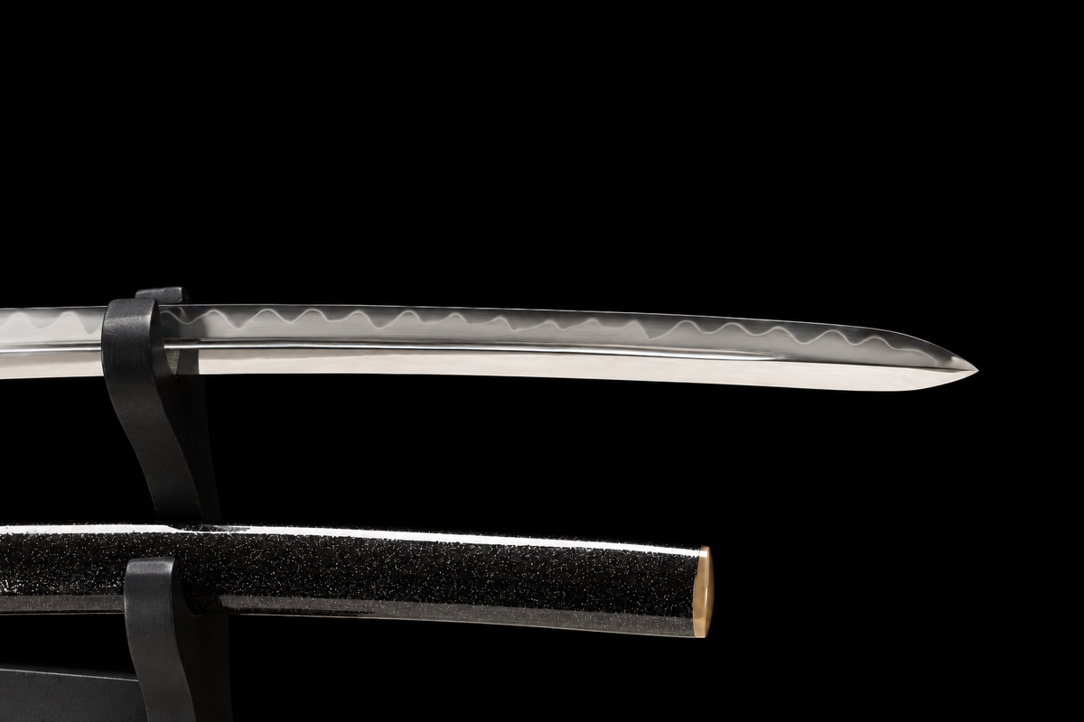 Unsharpened Collector Katana — Clay-Tempered Steel, Bo-Hi, Twenty-Stage Polish — saya detail