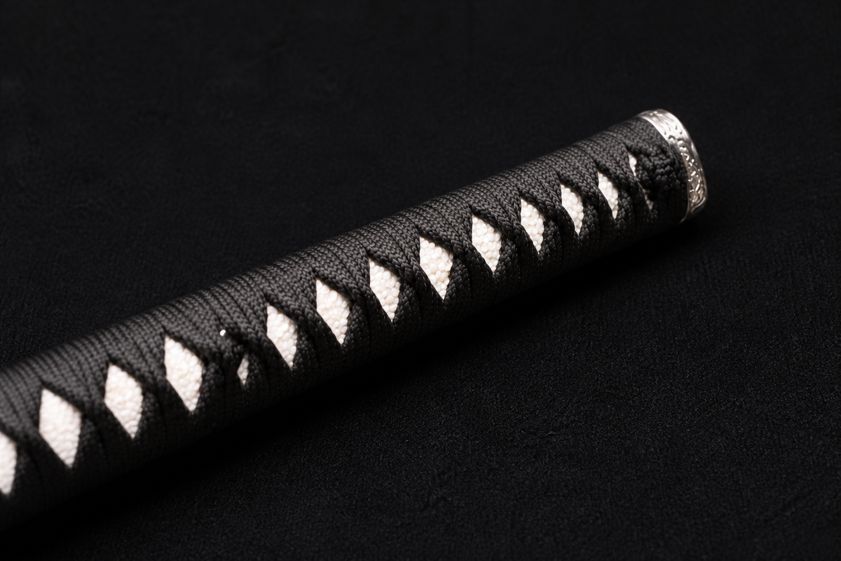 Unsharpened Cloud-Dragon Collector Katana — 5160 Spring Steel, Copper-Alloy Fittings — kashira detail