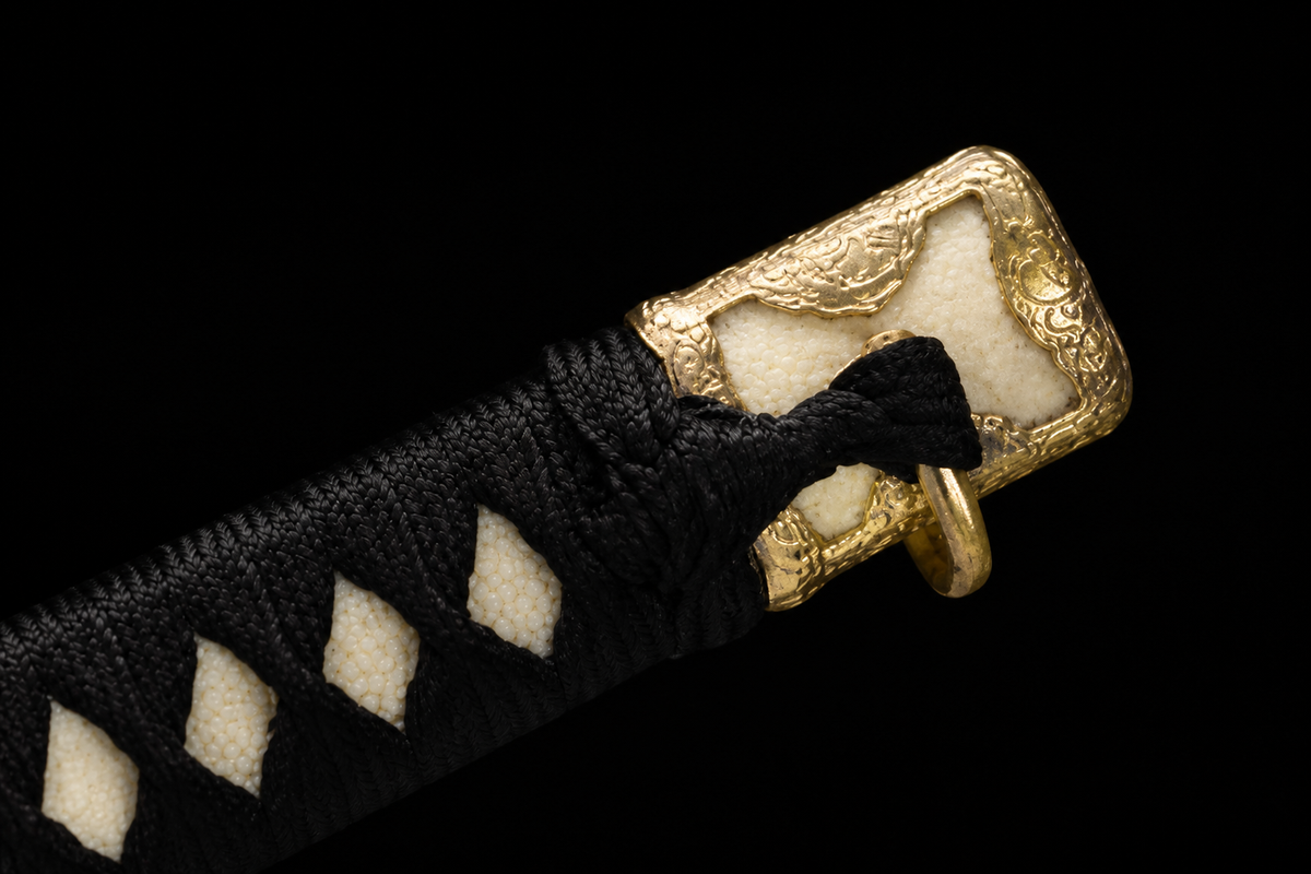 Unsharpened Shogunate Collector Tachi — Clay-Tempered, Copper Fittings — kashira