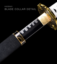 Unsharpened Wave-Pattern Anime Collector Katana — White Ito, Blue Sageo, Gold Tsuba — gallery image 3
