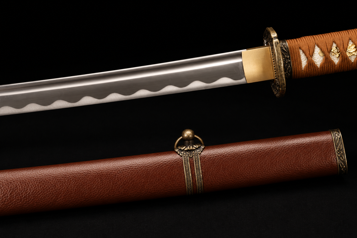 Unsharpened Type 98 Gunto Collector Reproduction — 1045 Carbon Steel, Alloy Fittings — blade and mount junction