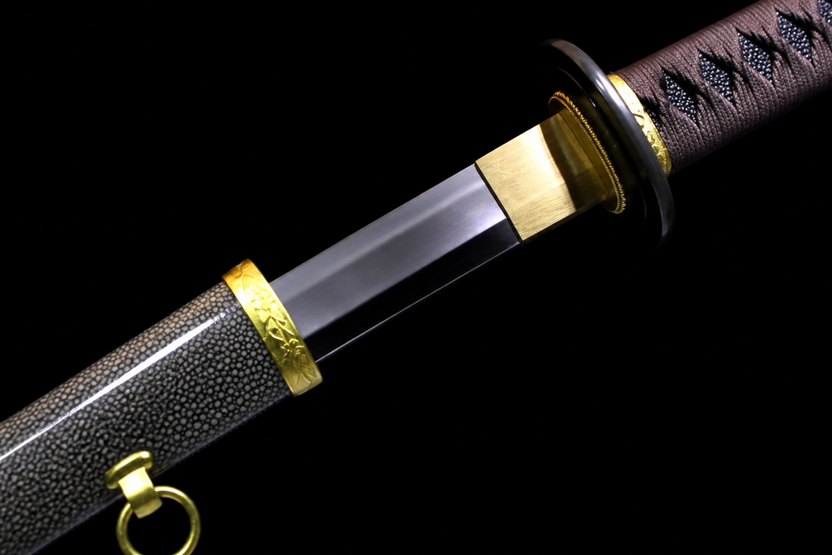 Refined Jigane WWII Navy Sword — Brown Ito, Rayskin Saya — photograph 5