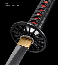 Unsharpened Black-Finish Anime Collector Katana — Black & Red Ito, Wheel Tsuba — gallery image 5