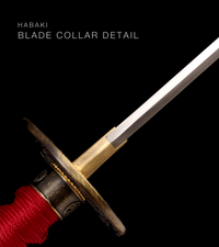 Unsharpened Collector Katana — Red Ito, Gold Rayskin-Texture Saya — gallery image 6