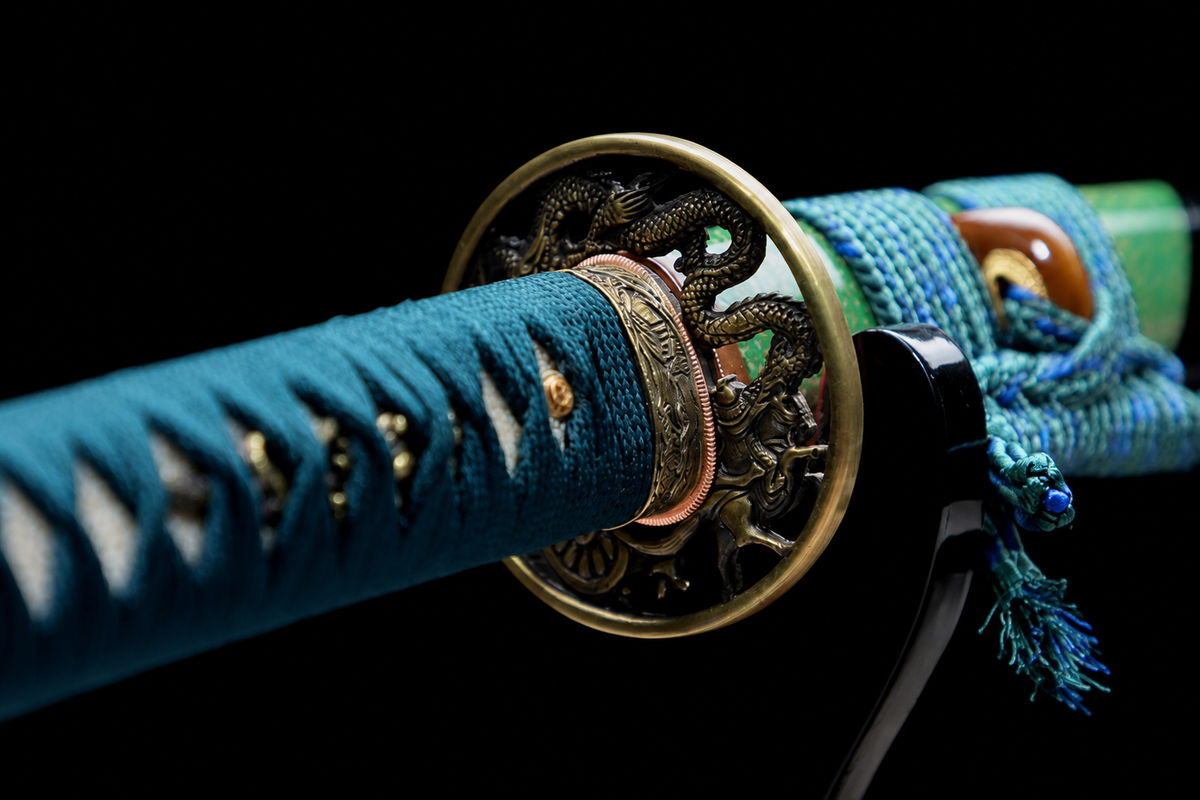 T10 Candle-Hamon Iaito — Teal Ito, Black Saya — photograph 5