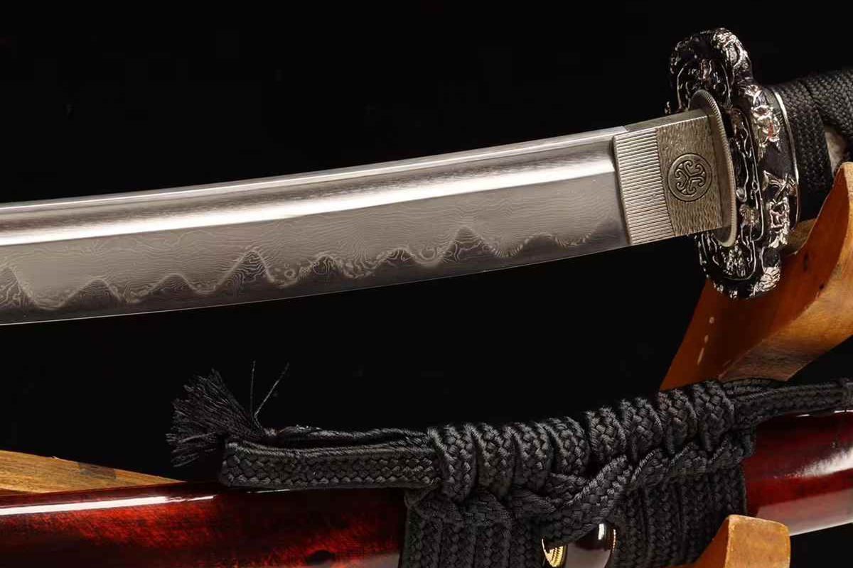 Unsharpened Silver-Tone Collector Katana — Clay-Tempered, True Yokote — 鎺近刃连接细节