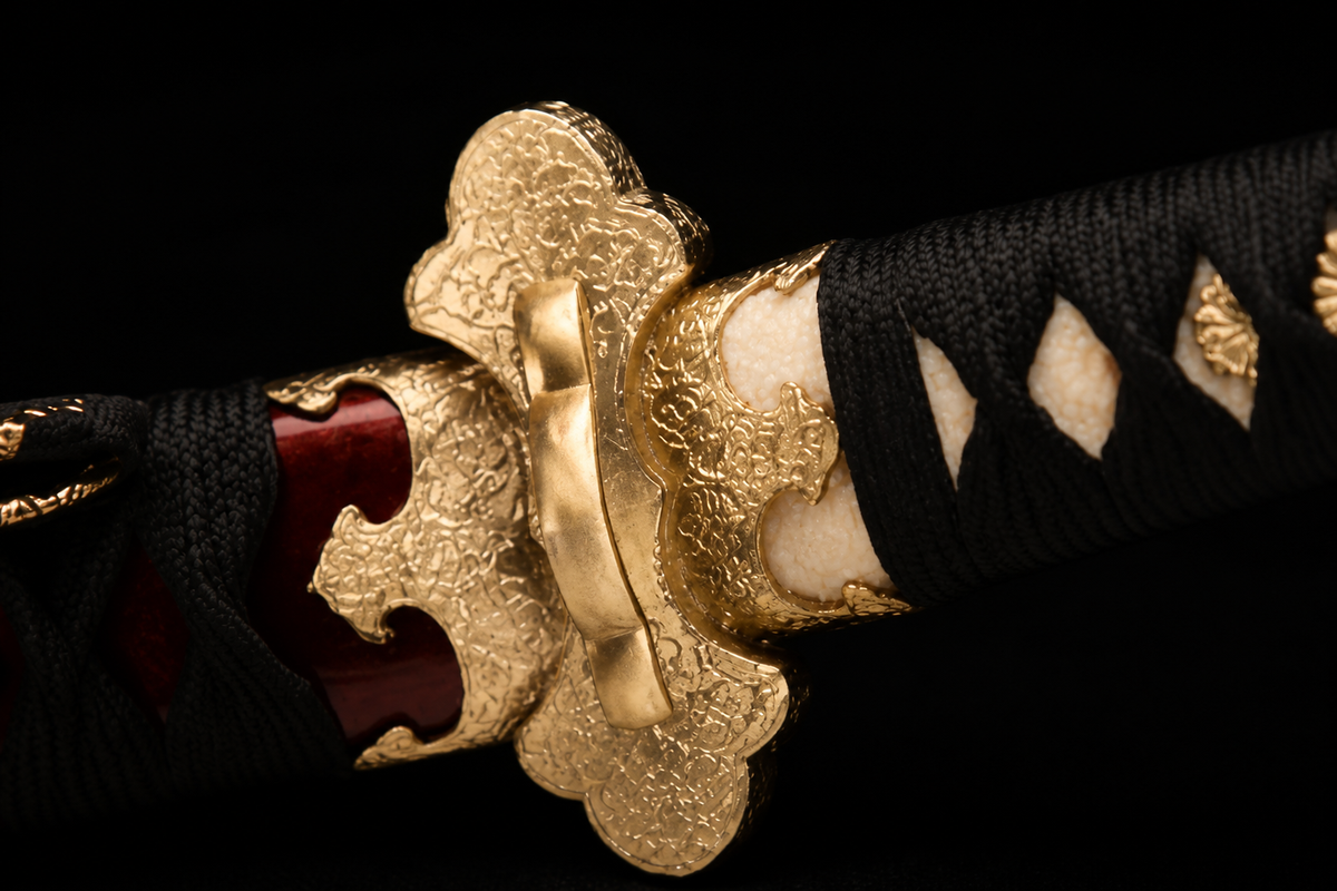 Unsharpened Shogunate Collector Tachi — Clay-Tempered, Copper Fittings — tsuba