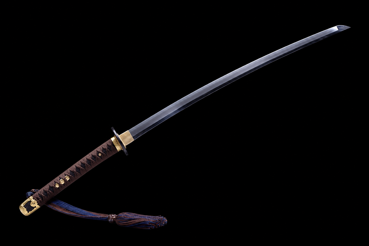 Refined Jigane WWII Navy Sword — Brown Ito, Rayskin Saya — photograph 6