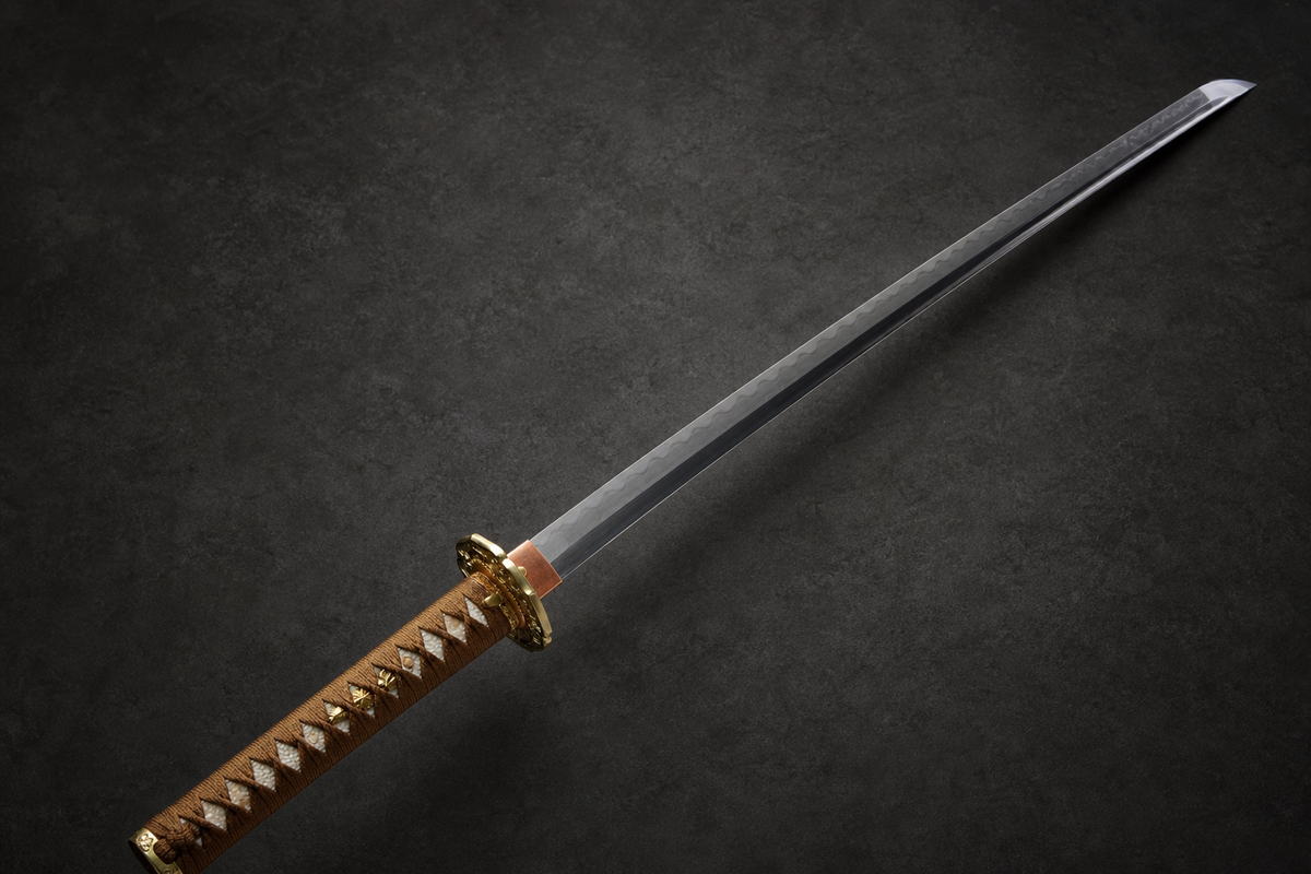Kobuse Jigane Type 98 Sword — Brown Ito, Olive Iron Saya — photograph 6