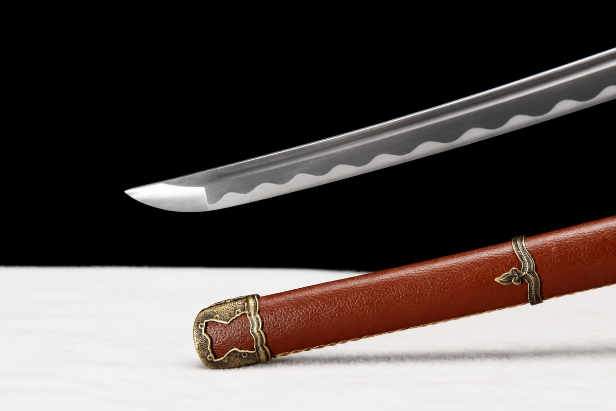 Unsharpened Type 98 Gunto Collector Reproduction — 1045 Carbon Steel, Alloy Fittings — saya detail