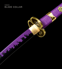 Unsharpened Purple-Flame Anime Collector Katana — Purple Ito, Gold-Trim Saya — gallery image 6