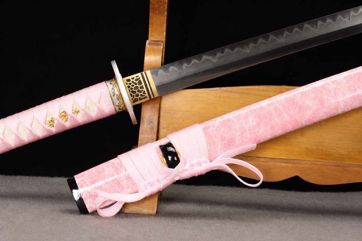 Unsharpened Pink Collector Katana — T10 Tool Steel, Clay-Tempered, Bo-Hi — view 5
