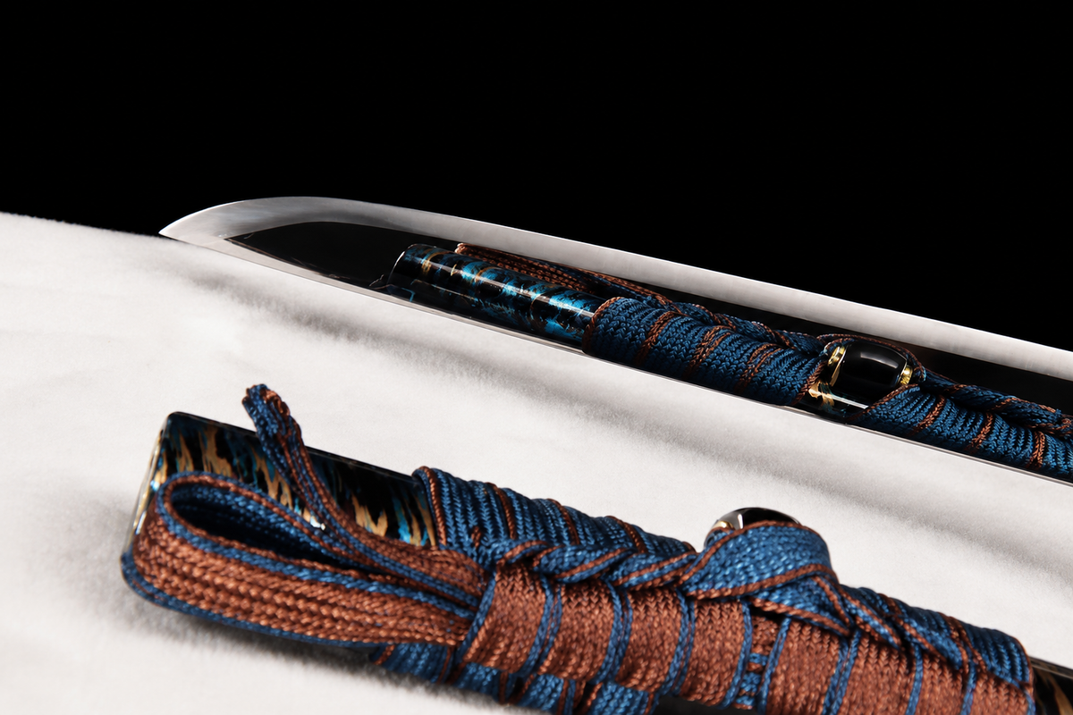 Unsharpened Hira-Zukuri Collector Katana — Carbon Steel, Plain Iron Mounts — saya detail