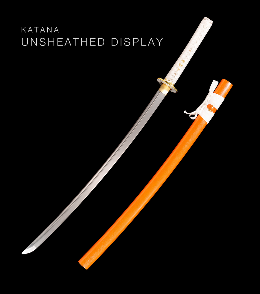Unsharpened Katana — White Ito, Orange Lacquered Saya