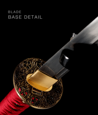 Unsharpened Collector Katana — Red Ito, Gold Rayskin-Texture Saya — gallery image 8